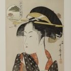 Kitagawa Utamaro – Comparaison des charmes de cinq beautés : « Yatsuyama Hiranoya » – Estampe sur bois, avec cadre
